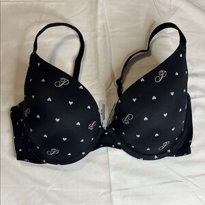 PINK Victoria's Secret Black Bra with Heart and Initial Design